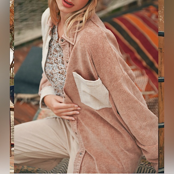 ☃️BOGO50%☃️ 🆕🩵VANILLA BAY: BLUE/IVORY ColorBlock Corduroy Shacket MEDIUM - Picture 16 of 17